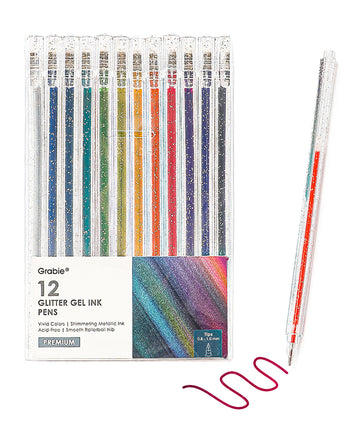 Capped Iridescent Glitter Gel Ink Pen Set Of 12